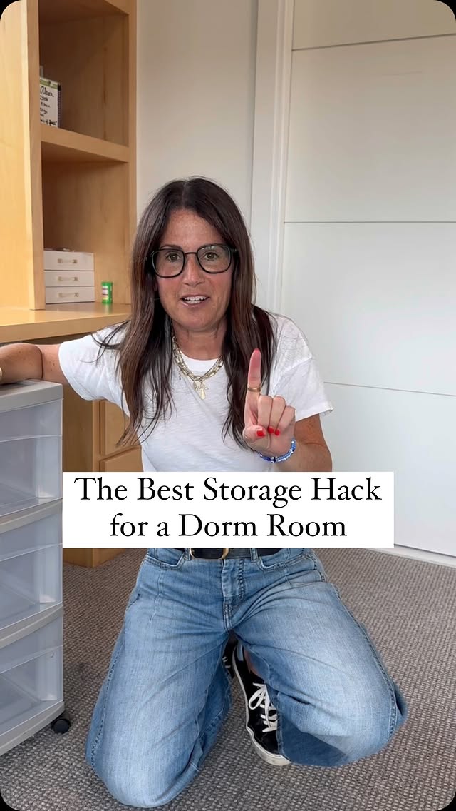 My FAVORITE new hack for a dorm room that you have to try! This is a great example of not wasting space for storage. By zip tying these two storage bins together, we were able to create more space for any sheets, towels, back stock, etc. without cluttering the space. by @organizedetroit