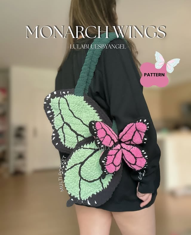 Are you ready to show your wings and fly? Come express yourself with my newest Monarch Wings pattern mods. It includes three different mods, and I’m so excited about this one. I secretly planned to release the ultimate wild card, the bag 🤭 and I can’t wait for you all to try it. This bag will steal the show and complement any outfit every time you go out, TRUST!#crochet #crochetplushies #amigurumi by @lulabluesbyangell