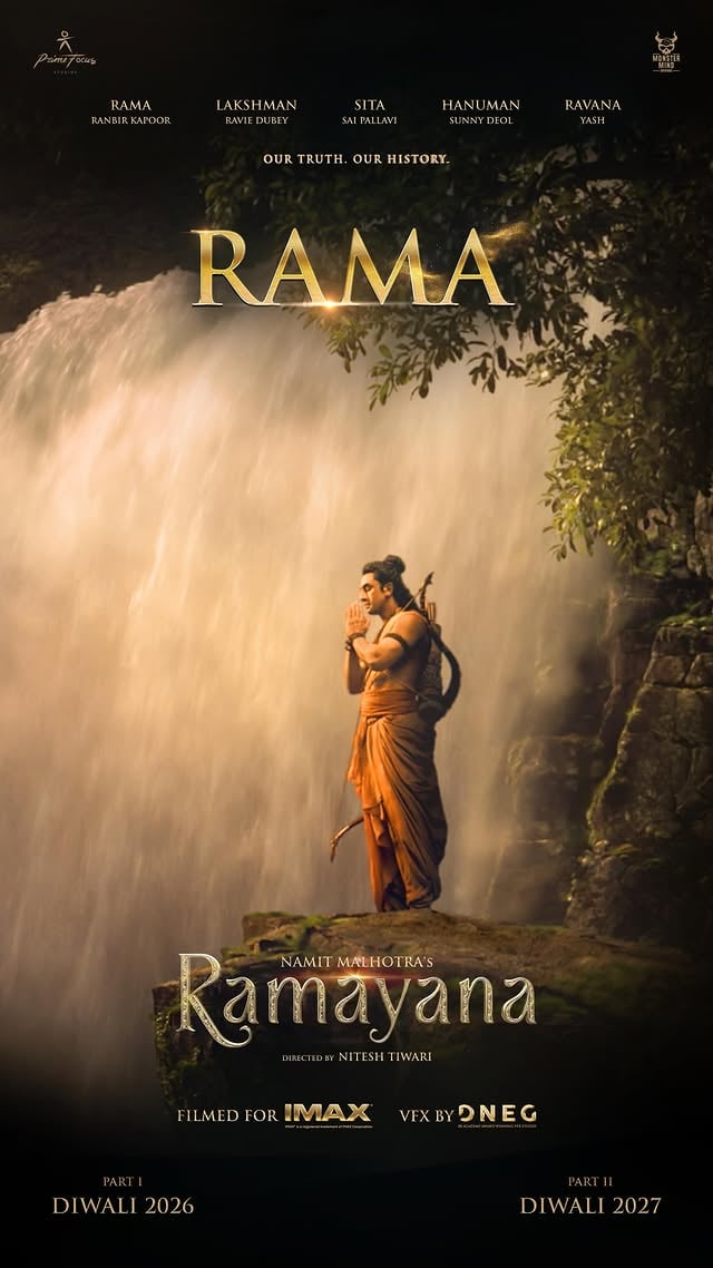 Every generation has grown up with his name.Now the whole world gets to see him.Maryada Purushottam Lord Rama.Namit Malhotra’s #Ramayana. Our Truth. Our History.Directed by @niteshtiwari22 | Filmed for IMAX | In cinemas globally. Diwali 2026 & 2027.@iamnamitmalhotra @niteshtiwari22 @thenameisyash #RanbirKapoor @hanszimmer @arrahman @saipallavi.senthamarai @ravidubey2312 @imax @dneg @primefocusstudios @worldoframayana by @iamsunnydeol