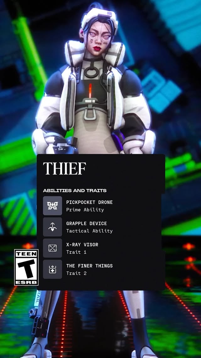 Spot gear. Steal from foes. Swing away fast. Unleash high-risk scavenging in Marathon with the Thief Runner Shell.