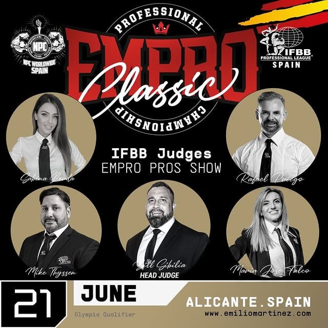 The official Empro Classic Judging Panel!•@williambru42 @thijsen_mike_ifbbpro_judge @mjfalco @sabina_derda_trenerka_kobiet @rafael_priegomarquez •📅 JUNE 20 & 21📌 @vb.spaces ℹ️ EMILIOMARTINEZ.COM by @emproclassic