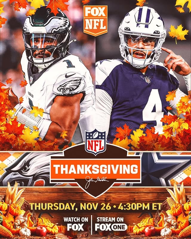 Get ready to feast on some NFC East football this Thanksgiving 🦃 @philadelphiaeagles vs. @dallascowboys Thursday, November 26 on FOX 📺 by @nflonfox