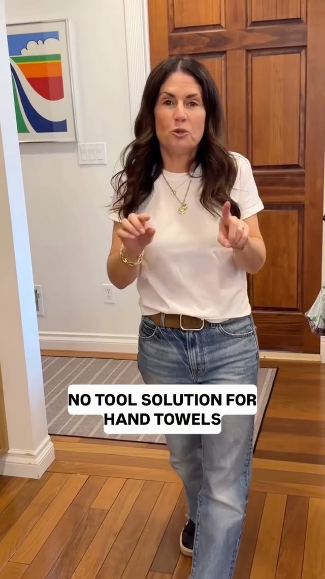 My favorite no tool handle bar to add to any bathroom, kitchen, etc. That adds that little bit of customization to your space! Comment “link” and I’ll send you the no tool needed towel bar! by @organizedetroit