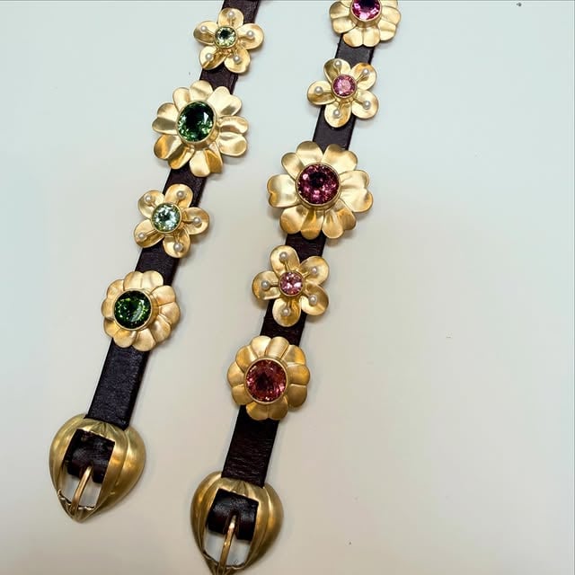 You knew this was next …. In Gemmy Gem colors …. The new Leather Golden Blossom Bracelets have arrived. Each one is One of a Kind. #ireneneuwirth #oneofakind by @ireneneuwirth