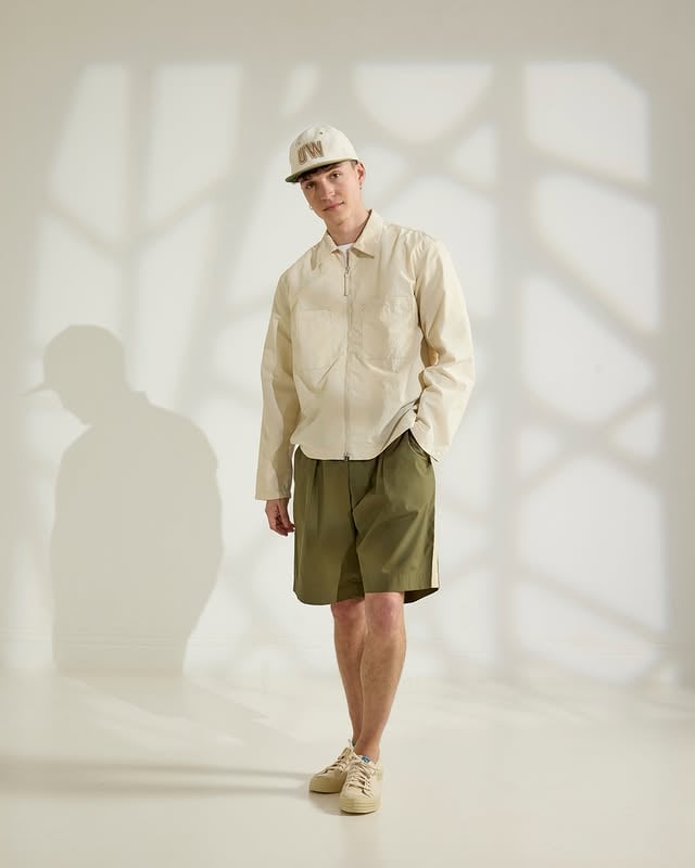 Outfits for the week ahead.⁠⁠Look 1:⁠– Ecru/Sand Canvas Baseball hat⁠– Black Recycled Cotton Blend Jersey Tyler jacket⁠– Stone Seo Recycled Nylon Zip Too shirt⁠– Antique White Recycled/Bio Jersey Core pocket tee⁠– master-piece x Universal Works Olive Recycled Poly Tech Pleated Track short⁠⁠Look 2:⁠– Mid Grey Linen Slub Weave Franck jacket⁠– Ecru Fantasy Checkerboard Vacation polo⁠– Mid Grey Linen Slub Weave Oxford pant⁠⁠Look 3:⁠– Navy Window Panes Square Pocket shirt⁠– Black Merida Seersucker Pleated Track pant⁠⁠#UniversalWorks #SS26