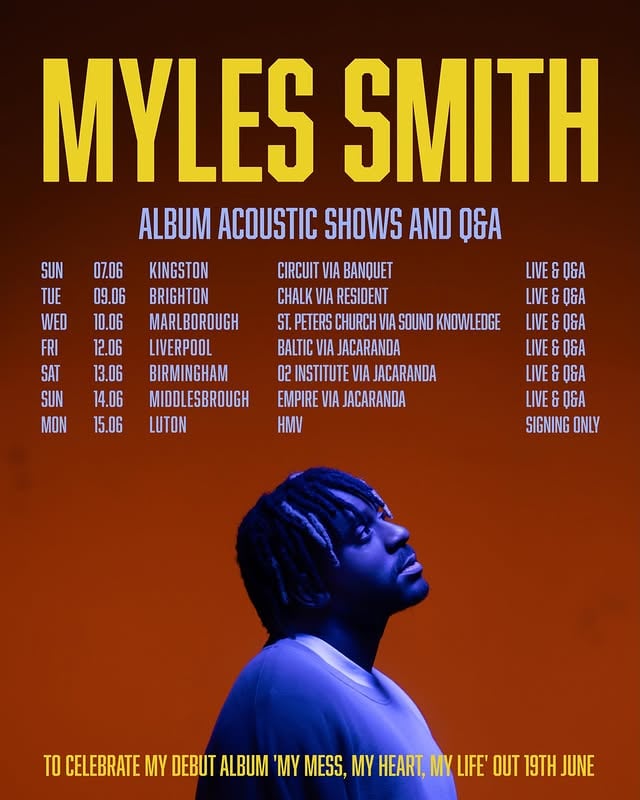 I wanted to spend some time with you guys at home before I head to the US. I’m a British artist, and making sure I spend time with you guys who built me is so important. So I’m excited to announce the ‘My Mess. My Heart. My Life.’ acoustic shows and signings across record stores in the UK! Can’t wait to see you all! It’s super limited to make sure it’s filled with pookies. Link in bio! by @mylessmithuk