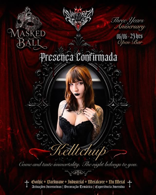 🩸𝑉𝑎𝑚𝑝𝑖𝑟𝑒 𝐹𝑟𝑒𝑎𝑘𝑠 • 𝑀𝑎𝑠𝑘𝑒𝑑 𝐵𝑎𝑙𝑙 🎭𝙀𝙣𝙩𝙧𝙚 𝙤𝙨 𝙫𝙞𝙫𝙤𝙨, 𝙤𝙨 𝙞𝙢𝙤𝙧𝙩𝙖𝙞𝙨 𝙘𝙖𝙢𝙞𝙣𝙝𝙖𝙢 𝙙𝙚𝙨𝙥𝙚𝙧𝙘𝙚𝙗𝙞𝙙𝙤𝙨, 𝙚𝙨𝙘𝙤𝙣𝙙𝙞𝙙𝙤𝙨 𝙖𝙩𝙧𝙖́𝙨 𝙙𝙚 𝙨𝙪𝙖𝙨 𝙢𝙖́𝙨𝙘𝙖𝙧𝙖𝙨…No dia 06/06 todas as criaturas da noite estão convocadas para a noite de gala mais esperada do ano, onde elegância, sangue e devoção se encontram na 𝑫𝒂𝒏𝒄̧𝒂 𝒅𝒐𝒔 𝑪𝒐𝒏𝒅𝒆𝒏𝒂𝒅𝒐𝒔.A @kelltchup estará conosco no 𝑩𝒂𝒊𝒍𝒆 𝒅𝒆 𝑴𝒂́𝒔𝒄𝒂𝒓𝒂𝒔 𝒅𝒐𝒔 𝑰𝒎𝒐𝒓𝒕𝒂𝒊𝒔, inspirado em clássicos do terror gótico como Entrevista com o Vampiro, Drácula e O Fantasma da Ópera 🥀𝑱𝒖𝒏𝒕𝒆-𝒔𝒆 𝒂 𝒏𝒐́𝒔 𝒆 𝒑𝒓𝒐𝒗𝒆 𝒂 𝒊𝒎𝒐𝒓𝒕𝒂𝒍𝒊𝒅𝒂𝒅𝒆...🩸🦇 O que te espera nessa edição:• 𝗦𝗛𝗢𝗪 𝗔𝗢 𝗩𝗜𝗩𝗢 com a banda @sleeptokenbrtribute• OPEN BAR com drinks temáticos• Valsa dos Condenados• Blood Shots• Brindes Temáticos• Ambientação à luz de velas • Estúdio Fotográfico com cenário• Cabine de fotos gratuita• Roleta de brindes• Sorteios de kits temáticos • Expositores, flash tattoo e muito +!A Vampire Freaks não é só uma festa, é o 𝗺𝗮𝗶𝗼𝗿 𝗲𝘃𝗲𝗻𝘁𝗼 𝗶𝗺𝗲𝗿𝘀𝗶𝘃𝗼 𝗰𝗼𝗺 𝘁𝗲𝗺𝗮́𝘁𝗶𝗰𝗮 𝗱𝗲 𝗩𝗮𝗺𝗽𝗶𝗿𝗼𝘀 𝗰𝗼𝗺 𝗮𝘁𝗶𝘃𝗮𝗰̧𝗼̃𝗲𝘀, 𝗮𝗺𝗯𝗶𝗲𝗻𝘁𝗲 𝘁𝗲𝗺𝗮𝘁𝗶𝘇𝗮𝗱𝗼, 𝗯𝗿𝗶𝗻𝗱𝗲𝘀 𝘁𝗲𝗺𝗮́𝘁𝗶𝗰𝗼𝘀 e muito mais, que oferece uma experiência única a cada edição, venha viver essa experiência!🩸 O QUE TOCA?𝗚𝗼𝘁𝗵𝗶𝗰 • 𝗠𝗲𝘁𝗮𝗹𝗰𝗼𝗿𝗲 ∙ 𝗗𝗮𝗿𝗸𝘄𝗮𝘃𝗲 • 𝗡𝗲𝘄 𝗠𝗲𝘁𝗮𝗹 • 𝗜𝗻𝗱𝘂𝘀𝘁𝗿𝗶𝗮𝗹🥀 𝐆𝐀𝐑𝐀𝐍𝐓𝐀 𝐉𝐀́ 𝐎 𝐒𝐄𝐔 𝐈𝐍𝐆𝐑𝐄𝐒𝐒𝐎! Link na bio.🗓️ 06/06 às 23h📍HeyHey Club • Rua Marquês de Itu, 284 - São Paulo - SP by @kelltchup