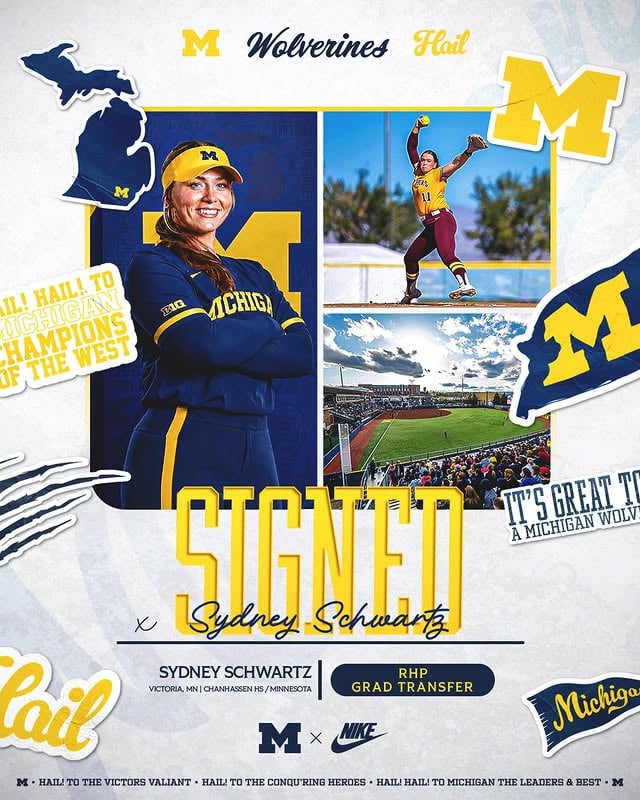 〽️ ➡️ 〽️ Help us welcome RHP @sydney.schwartz11 to our Michigan program as a graduate transfer! Can’t wait to get Syd to Ann Arbor. by @umichsoftball