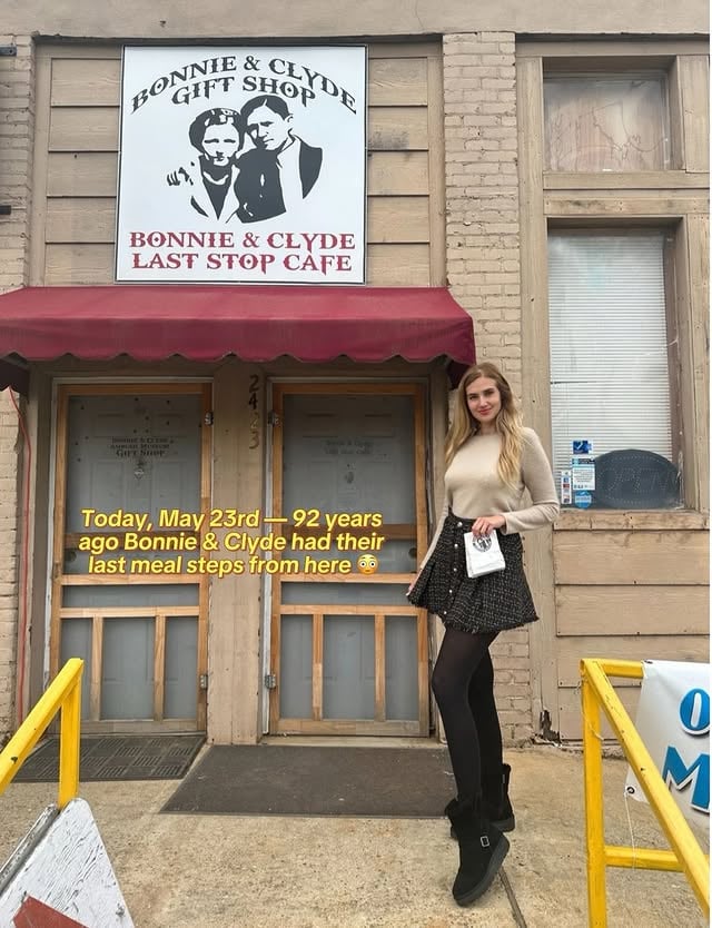 92 years ago today — May 23, 1934 — Bonnie Parker and Clyde Barrow were ambushed and killed on a quiet road in Gibsland, Louisiana. I visited the exact spot AND the Bonnie & Clyde Ambush Museum, and honestly it gave me chills 😳 This tiny museum is packed with real 1930s artifacts, the actual bullet-hole car, and original photos of the outlaws. If you’re into true crime, history, or off-the-beaten-path road trips — this hidden gem in Louisiana is a must. Link in bio for the full story 🔗#BonnieAndClyde #LouisianaHiddenGems #truecrimetravel by @natalijaugrina