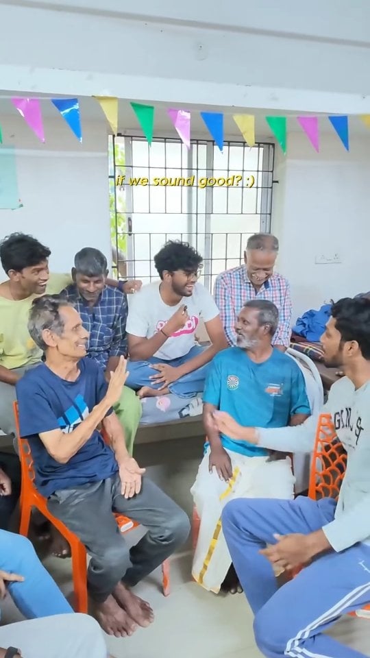 Atti with Cutaandi Thaathas.Thagam Foundation invited us for a collaboration,So we just spent time talking with the elderly people in their shelter home about life, love, cinema and music.And this is what came out of it. by @inba_personal