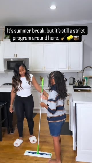 Y’all thought summer break meant no responsibilities? Not in this house. #strictprogram 😂🧽 @lysol @swiffer @mrclean