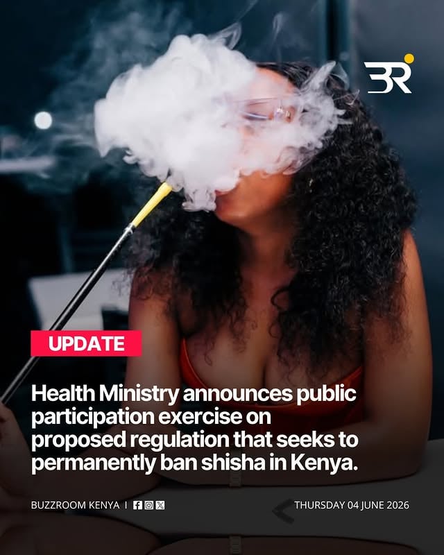 The Ministry of Health has invited members of the public to submit views on proposed regulations seeking to impose a total ban on shisha and other waterpipe tobacco products in Kenya.

In a notice, Health Cabinet Secretary Aden Duale says the ministry has drafted the Public Health (Prohibition of Shisha Smoking and Waterpipe Tobacco Products) Rules, 2026, which would prohibit the importation, manufacture, sale, distribution, promotion and use of shisha and related products.

The proposed rules aim to strengthen enforcement of existing tobacco control measures by addressing emerging waterpipe products, including flavoured and herbal variants not fully covered under current regulations.

The ministry says shisha use poses health risks, including the spread of infectious diseases such as tuberculosis through shared mouthpieces and hoses.

The draft regulations have been prepared under the Public Health Act and are now open for public participation as required by law.

Members of the public, stakeholders and organisations have been invited to submit written memoranda to the Ministry of Health at Afya House in Nairobi or via email by June 30, 2026. Public hearings will also be held in several counties between June 18 and June 30.
