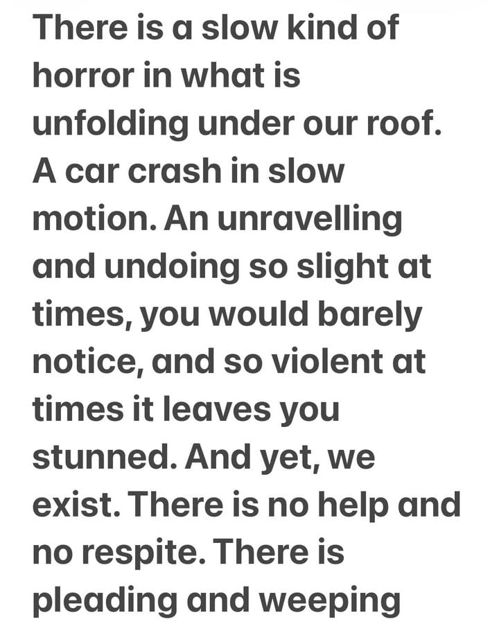 A note from my phone- 24 October 2022. I’ve written notes in my phone for years. In car parks, in waiting rooms, by hospital beds. Snatched moments where I write to empty my brain and steady myself. I came across this one the other day and thought how prophetic it is. Yesterday was a bad day. We had an email from the coroner that was yet another slap in the face. I’ll explain sometime. I’ll probably write a note in my phone. Our young people deserve better. Aidan deserved better.