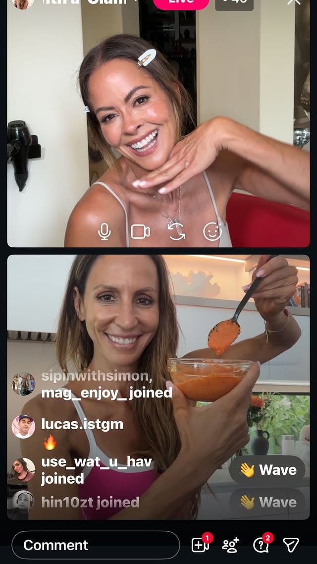 Meeting in the ladies room! Real talk, no BS, super unfiltered! LIVE from my dressing room with @makeupbynikkilarose & our fave chef @thechefsdaughternyc #glam #bestie #iglive by @brookeburke