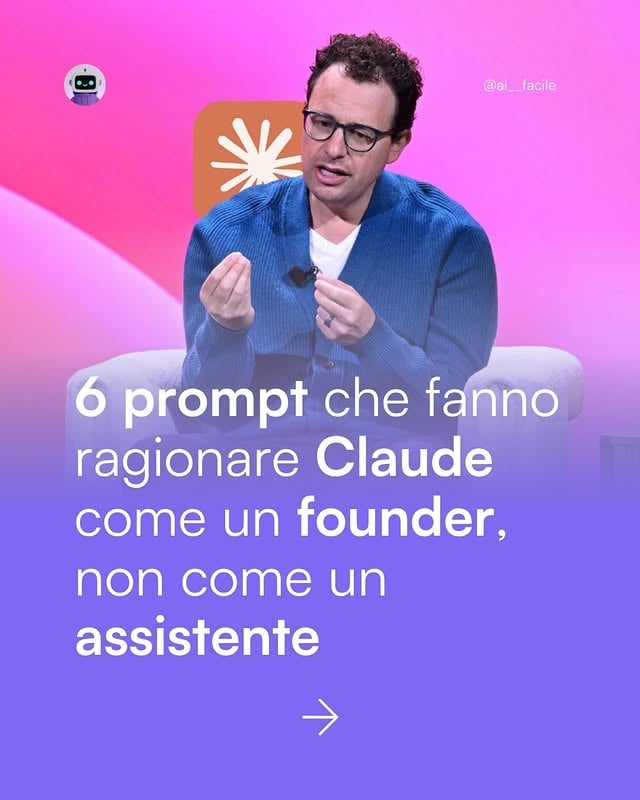 Se stai per lanciare un business, questo prompt potrebbe aiutarti a commettere meno errori.Non è una funzione segreta di Claude. È solo un prompt. Ma cambia il modo in cui l’AI ti risponde: smette di farti i complimenti e inizia a ragionare come un founder che ha già costruito, sbagliato e venduto.Dentro trovi il prompt di attivazione più 5 prompt operativi: per stressare il tuo modello, trovare il vuoto dei competitor, sbloccare le decisioni difficili, scovare ricavi nascosti e assumere senza pentirtene.Commenta “founder” e ti mando la lista completa in DM.Salva il post così non lo perdi. by @ai__facile