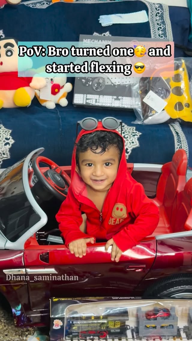PoV: Bro turned one🥳 and started flexing 😎#firstbirthday #babyboy #birthdaygifts #fyp #trending {cars, toys, birthday gifts, babyboy, first birthday} by @dhana_saminathan