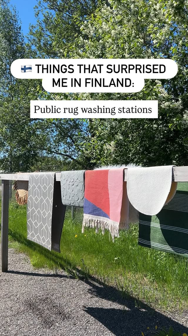 Another great find in Finland… public rug washing stations that are completely free to use. 🇫🇮 

What surprised me most, though, is what happens after the washing. People leave their rugs here to dry for the entire day and come back later fully expecting them to still be there.

If you’re Finnish, you might be thinking, “Well, of course, why wouldn’t they be?” 😄 But coming from the UK, this level of trust still amazes me. I’m not sure this system would work everywhere.

I also love that these stations exist in the first place. There’s something quite grounding about the fact people still use the old-fashioned wringer. They are used by many and it was actually really busy. I filmed the shot of the empty station in the evening when we went back.

What do you think about Finland’s rug washing stations? Would you or do you use them?

#lifeinfinland #suomi #finnishthings #cultureshock #nordiclife @thisisfinlandofficial @turkukaupunki @visitturku