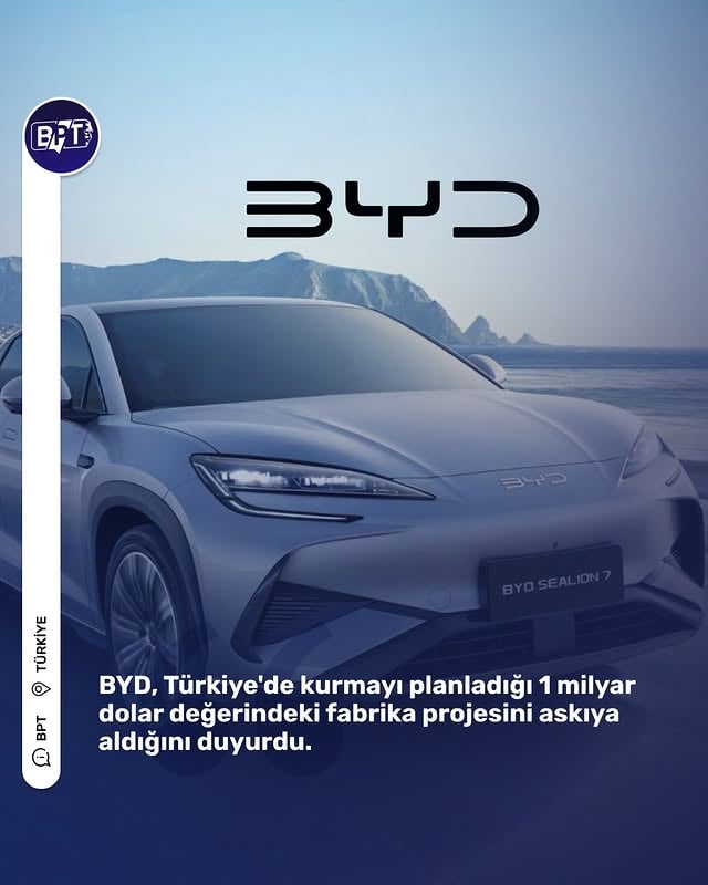 BYD, Türkiye'de kurmayı planladığı 1 milyar dolar değerindeki fabrika projesini askıya aldığını duyurdu. (Bloomberght)