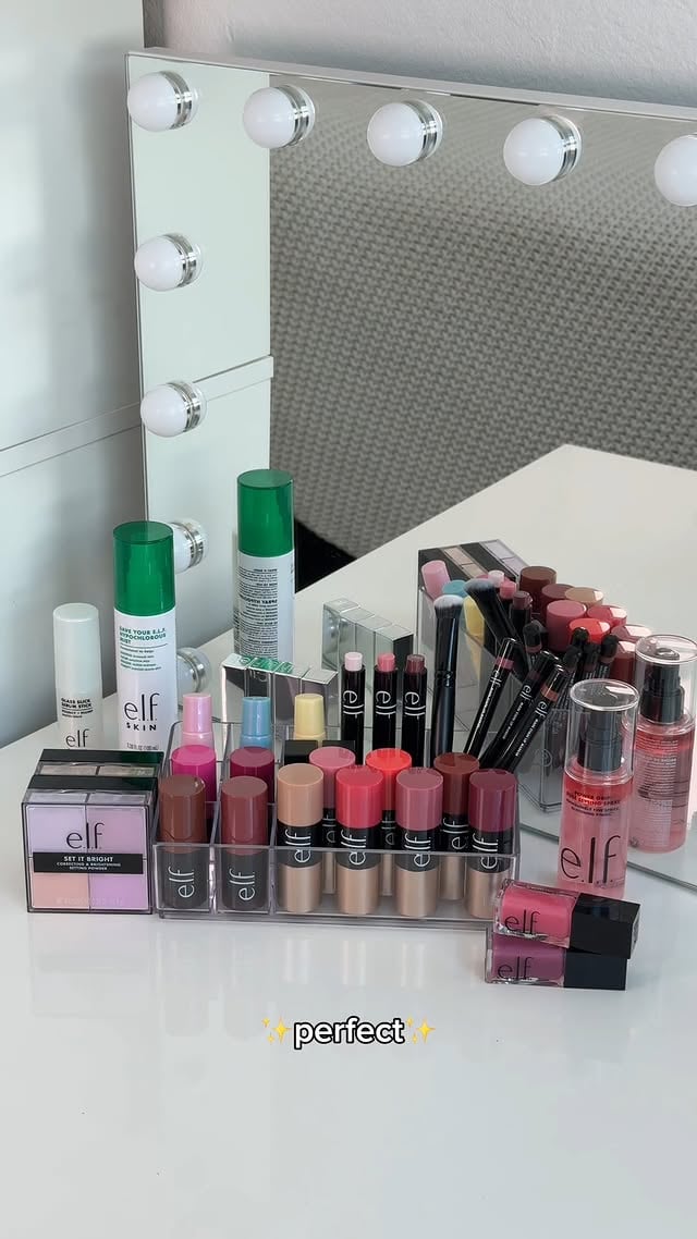 Giving our newest drops the vanity space they deserve 💅 Which one’s joining your routine? 👇

Products featured:
💦 Glass Slick Serum Stick ($12) 
💦 Save Your e.l.f. Hypochlorous Mist ($12)
💦 Thirst Burst Lip Treatment ($8) 
✨ Power Grip Rosé Setting Spray (now $10!) 
✨ Set It Bright Powder Quad ($12)
✨ Sheer For It Blush Tint: new shades! ($6)
✨ Soft Glam Cream Blush Stick ($7)
✨ Soft Glam Cream Bronzer Stick ($7)
✨ Cream Blush & Bronzer Duo Brush ($9)
✨ Pout Clout Lip Plumping Pen: new shimmer shades! ($9)
✨ Main Stain Lip Marker ($5)
✨ Glow Reviver Plumping Lip Oil ($9) 
✨ Glow Reviver Lip Oil Stick ($10)

Shop these new faves on elfcosmetics.com and the e.l.f. app! 🤩

#elfcosmetics #elfskin #newdrops