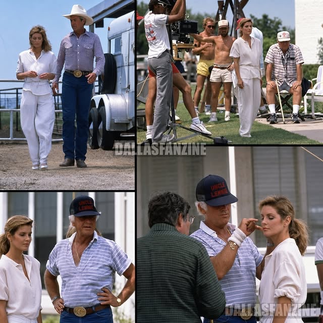 Steve Kanaly, Priscilla Presley and Leonard Katman filming on location in Texas, 1986.#dallas #tvshows #texas #dallastv #ewing #tv #soaps #stevekanaly #priscillapresley #80s by @dallas.fanzine