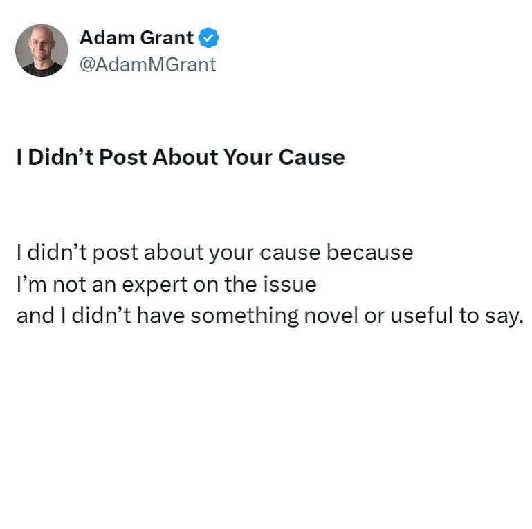 I wrote a cheeky poem about the pressure many people feel to post about every problem affecting humanity. It’s not that they don’t care—it’s that social media may not be where they go to show care.