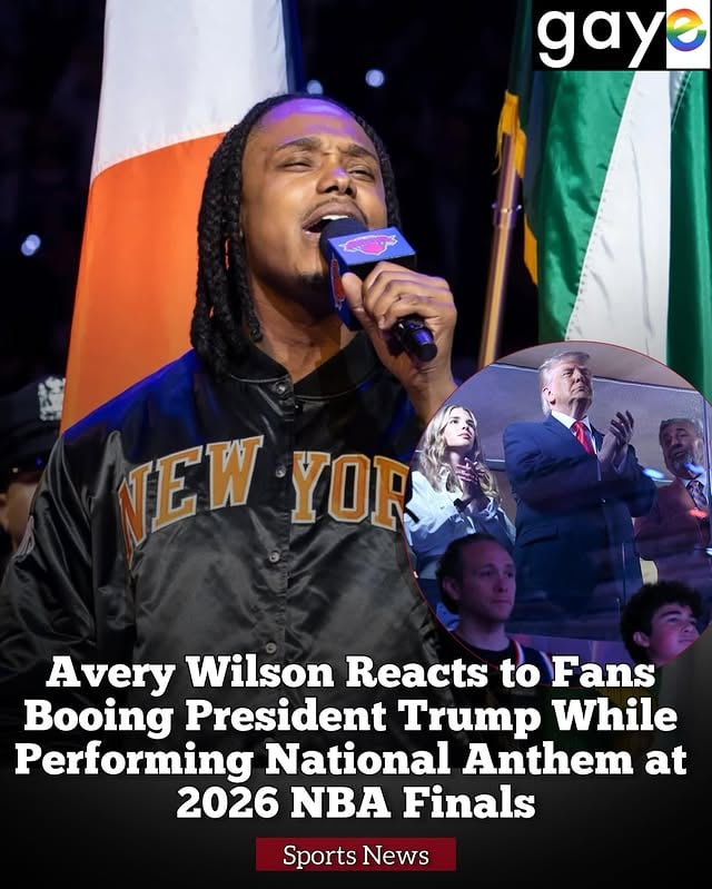 #GayeSports — Grammy nominated singer Avery Wilson speaks out after the crowd booed President Donald Trump while he sang the national anthem at the Game 3 NBA Finals.

The openly bisexual singer shared in a video on Instagram: “I knew who was in the audience, so I didn’t think that people were booing me.”

He also addressed still choosing to perform despite knowing ahead of time that President Trump would be attending. ~Swipe

Wilson has become known among Knicks fans as a playoff good-luck charm after singing before multiple New York postseason victories at Madison Square Garden.

Sadly the Knicks did not win, but maybe it’s because of Trump!

(Subscribe for more LGBT News & Exclusives at #GayeMagazine.com!)