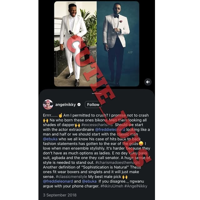 Ah! E don tey when Fred dey enter Nkiru’s eyes o. 

Check wetin she post in 2018