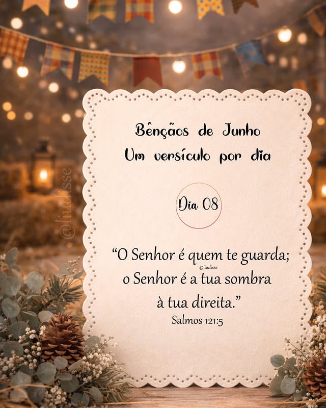 Esse versículo revela um cuidado constante e próximo de Deus. Assim como a sombra acompanha cada passo, a presença do Senhor permanece ao lado daqueles que confiam nEle.

Deus não cuida apenas de grandes momentos da vida, mas também dos detalhes. Ele protege, sustenta e acompanha cada caminho, mesmo quando não percebemos.

Salmos 121:5 nos lembra que nunca estamos sozinhos.
Há um Deus fiel caminhando ao nosso lado, guardando nossa vida com amor e cuidado todos os dias.