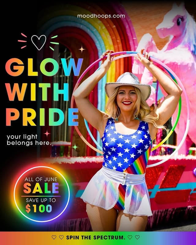 🌈 The Glow With Pride Sale continues! 🌈⁠⁠Your light belongs here.⁠⁠Celebrate movement, creativity, self-expression, and the beautiful spectrum of people who make our community what it is.⁠⁠✨ Save up to $100 on select props through June 30.⁠⁠Flow freely. Glow brightly.⁠⁠#GlowWithPride #MoodHoops #FlowArts #PrideMonth #FlowCommunity #HoopDance #PrideInMotion⁠⁠moodhoops.com⁠⁠⁠⁠⁠⁠ by @moodhoops