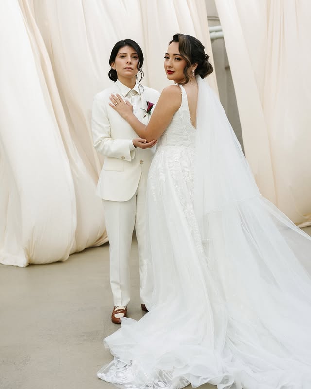 Pure elegance ✨ Bridesmaids wear Matte Satin Neutral Champagne 🥂 Brides: @lorena_1095 @cindy_krystal Photographer: @dreamwood.pro Venue: @oviattdtla Florist: @flourishdesignandco Event planner: @vivaplanningeventdesign .......#neutralbridesmaiddresses #loveislove #wlw #wlwwedding #weddinginspo by @birdygrey